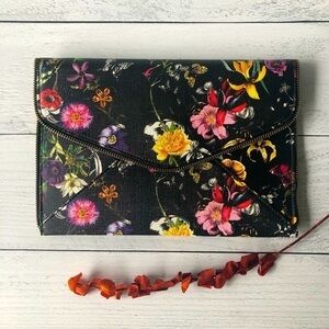 NWOT Charming Charlie  black envelope with flowers